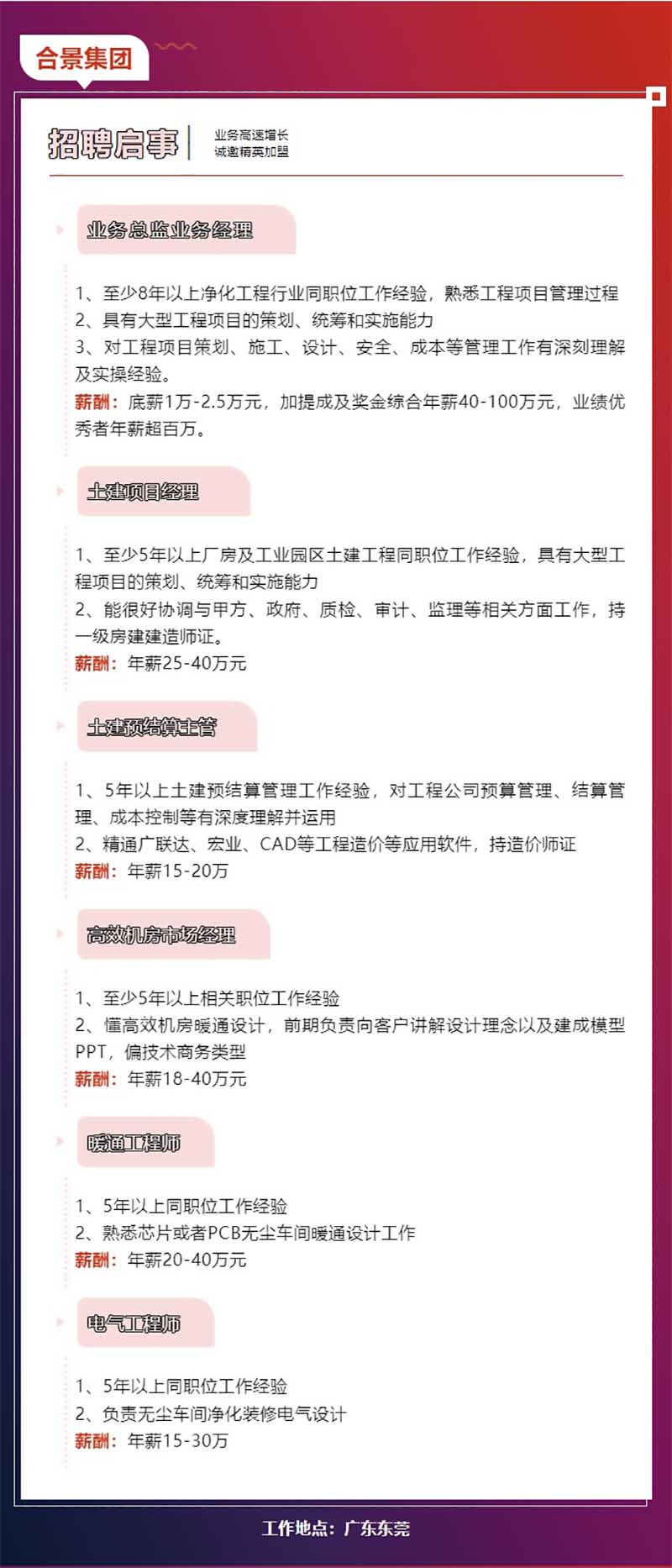 合景凈化工程公司招聘啟事